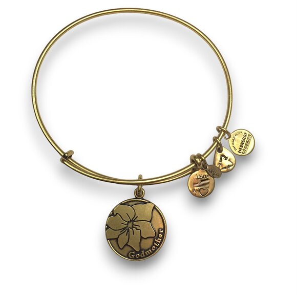 Alex and Ani Floral Flower Godmother Charm Gold Tone Adjustable Bangle Bracelet - Picture 3 of 5